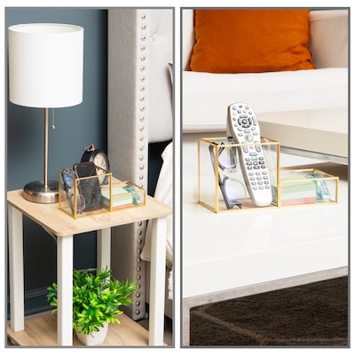 Mind Reader 2-Compartment Glass Desk Organizer, Gold (LG-GLD)