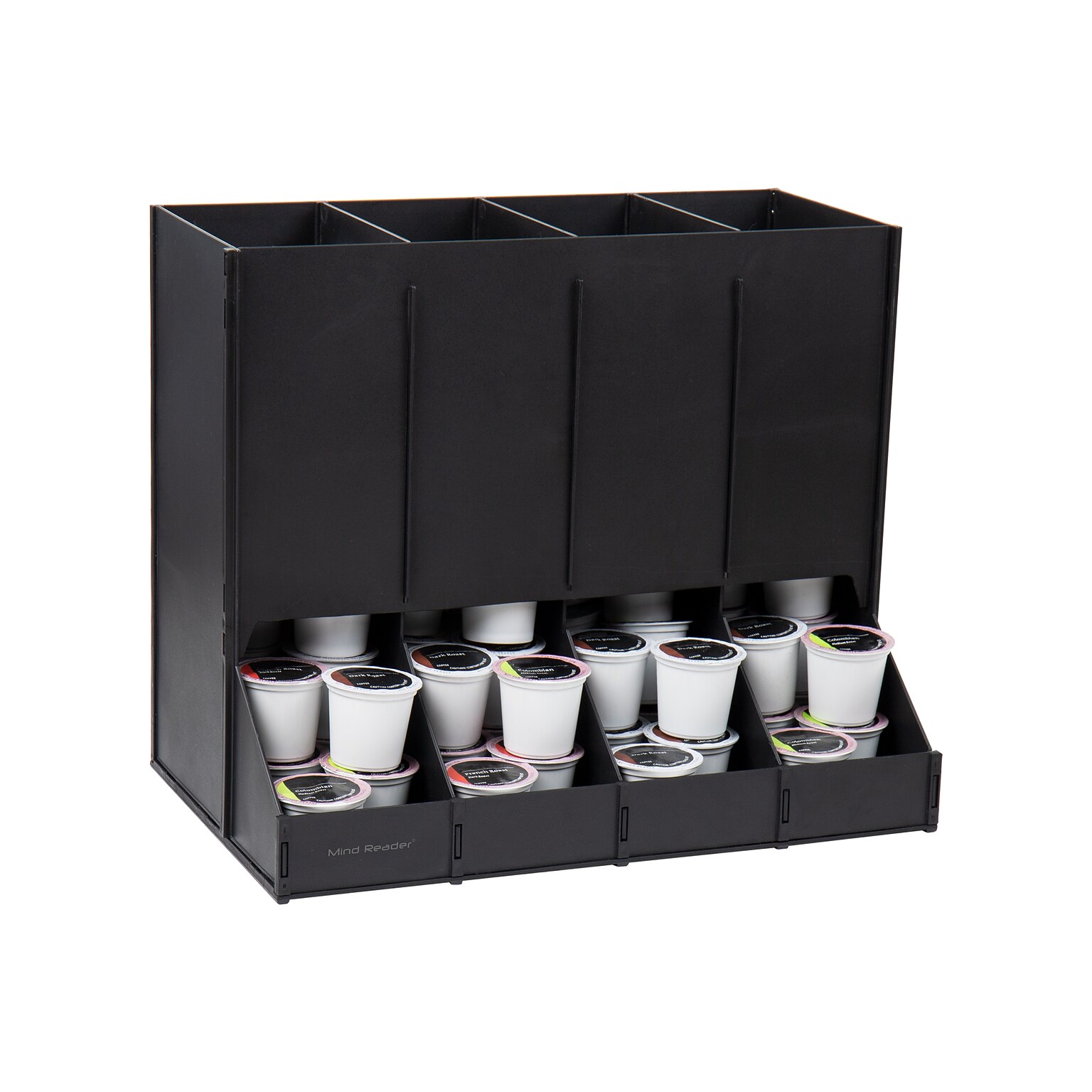 Mind Reader Plastic 4-Compartment Single Serve Coffee Pod Dispenser, 120 Pod Capacity, Black (CPODBK-BLK)