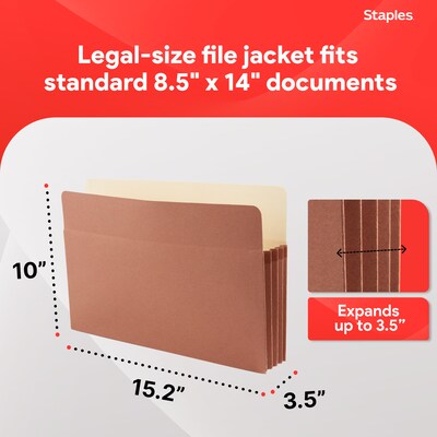 Staples Reinforced File Pocket, 3.5" Expansion, Legal Size, Brown, 25/Box (ST418319)