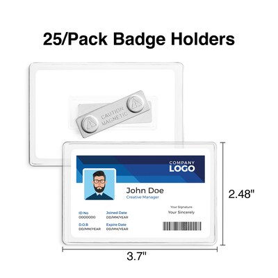 Staples Magnetic Badge Holders, 2.25 x 3.5, Vinyl, Clear, 25/Pack (51925)