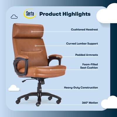 Serta Comfort Big & Tall Ergonomic Bonded Leather Swivel Executive Chair, Cognac (CHR10131D)