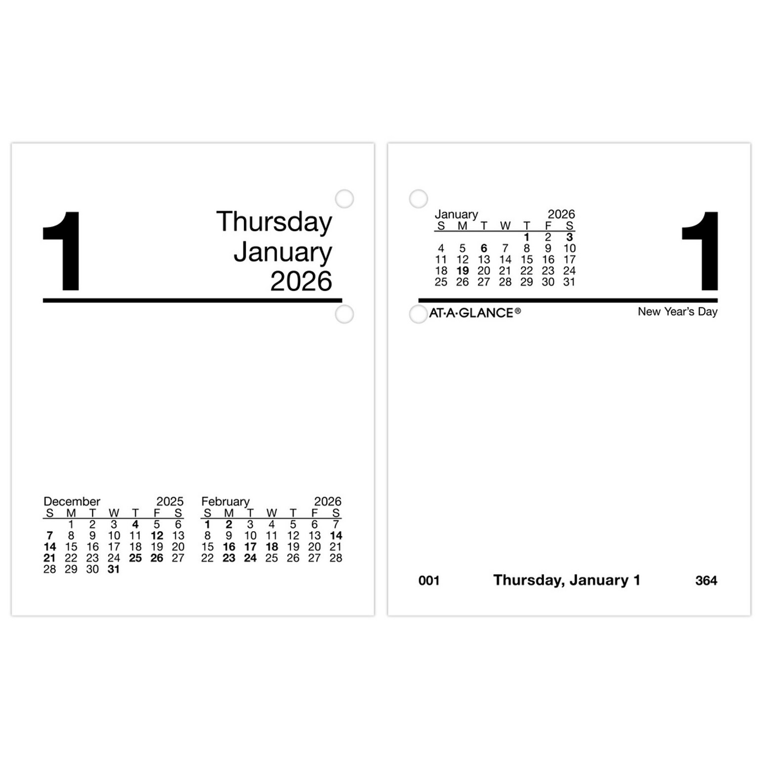 2026 AT-A-GLANCE 3.75 x 3 Daily Calendar Refill Pages, White/Black (E919-50-26)