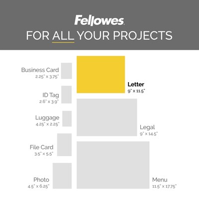 Fellowes Thermal Laminating Pouches, Letter Size, 5 Mil, 100/Pack (5743501)