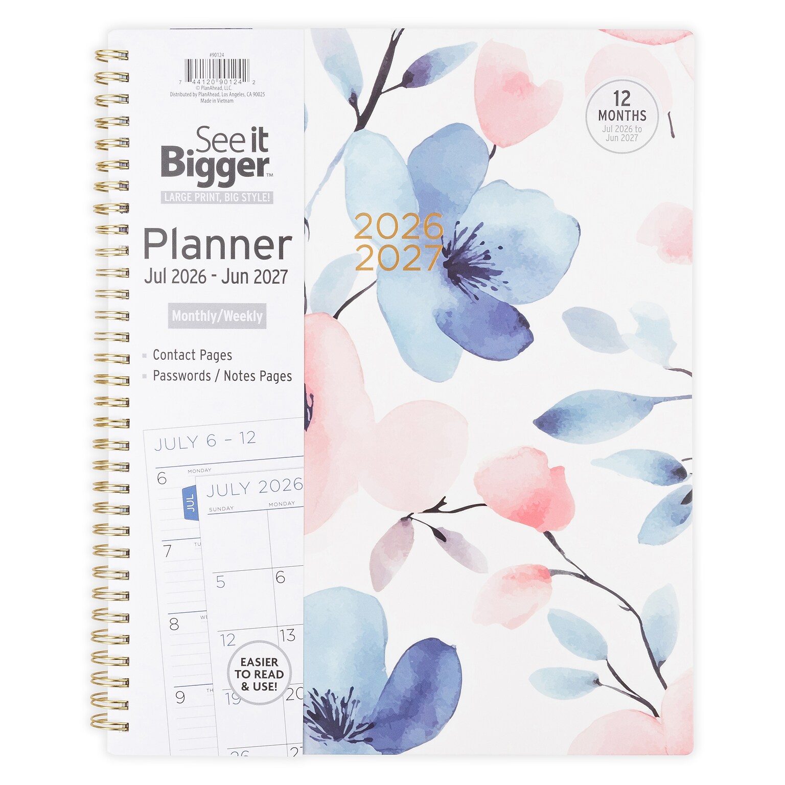 2026-2027 PlanAhead See It Bigger 9.25 x 11.25 Academic Weekly & Monthly Planner, Paperboard Cover, Floral (90124)
