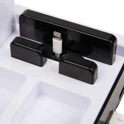 Mind Reader 8-Compartment Plastic Desk Organizer Charging Station Accessory Storage, Black/White (USBORG-BLK)
