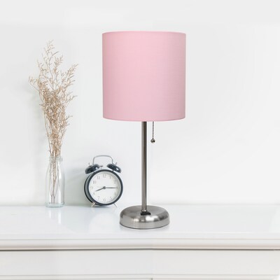 Simple Designs 19.5" LED Table Lamp, Brushed Steel/Light Pink Shade (LT2024-LPK-CCLB)
