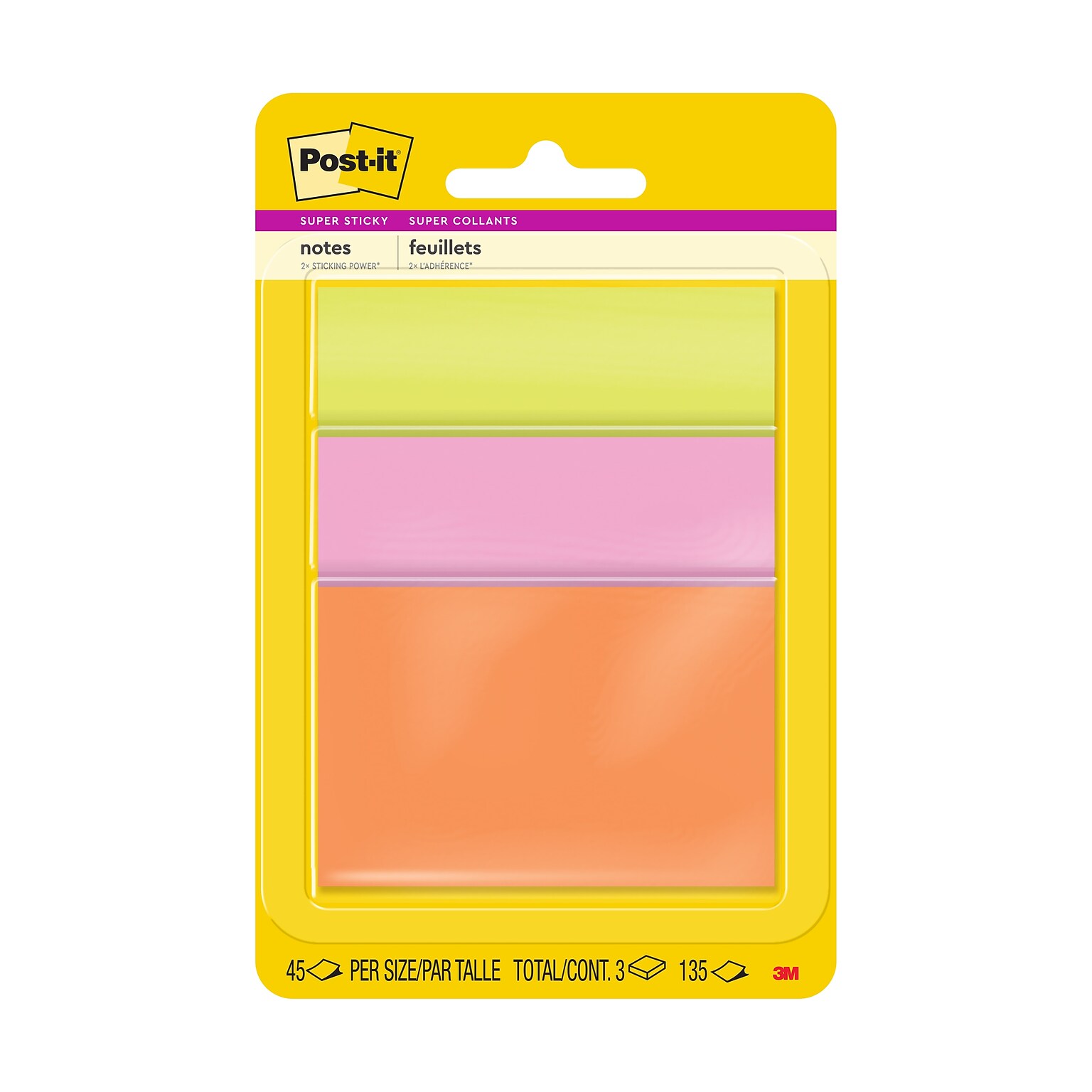Post-it Super Sticky Notes, Energy Boost Collection, 45 Sheet/Pad, 3 Pads/Pack (3432-SSAU)