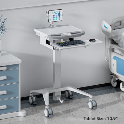 Mount-It! MedHub Mobile Medical Cart Workstation with Tablet Mount and Locking Caster Wheels, White/