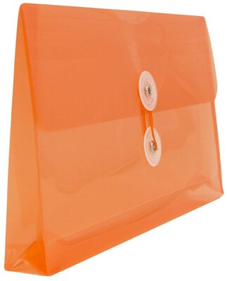 JAM Paper Premium Plastic Filing Envelope with Button & String Closure, Orange, 3/Pack (921B1ORX3)