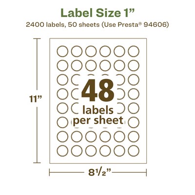 Avery EcoFriendly Laser/Inkjet Burst Multipurpose Labels, 1" Dia., White, 2400/Box (94606)