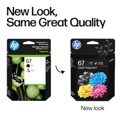 HP 67 Black/Tri-Color Standard Yield Ink Cartridge, 2/Pack (3YP29AN#140)