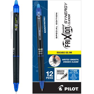 Pilot FriXion Synergy Clicker Erasable Gel Pen, Extra Fine Point, 0.5mm, Blue Ink, Dozen (17369)