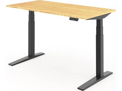FlexiSpot E7 Pro 55W Electric Adjustable Standing Desk, Bamboo/Black (E7BPRO5528-LBZB)