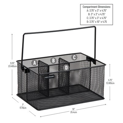 Mind Reader Network Collection 4-Compartment Utensil Holder with Handle, Metal Mesh, Black, 2/Pack (2MESHBASK)