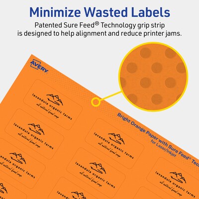 Avery Laser/Inkjet Multipurpose Rectangle Labels, 1" x 2", Bright Orange, 480/Pack (94220)