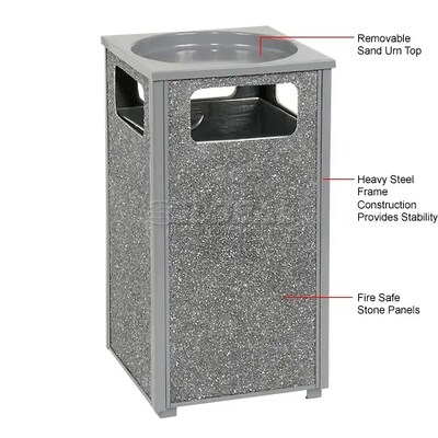Global Industrial Stone Panel Trash Sand Urn, 12 Gallon Capacity, 13-1/2"W x 13-1/2"D x 32"H, Gray (239577GY)