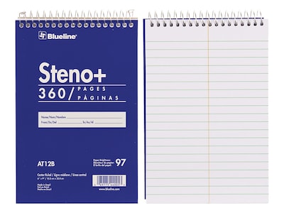 Blueline Steno+ Pad, 6" x 9", Pitman-Ruled, Blue, 180 Sheets/Pad (AT12B)