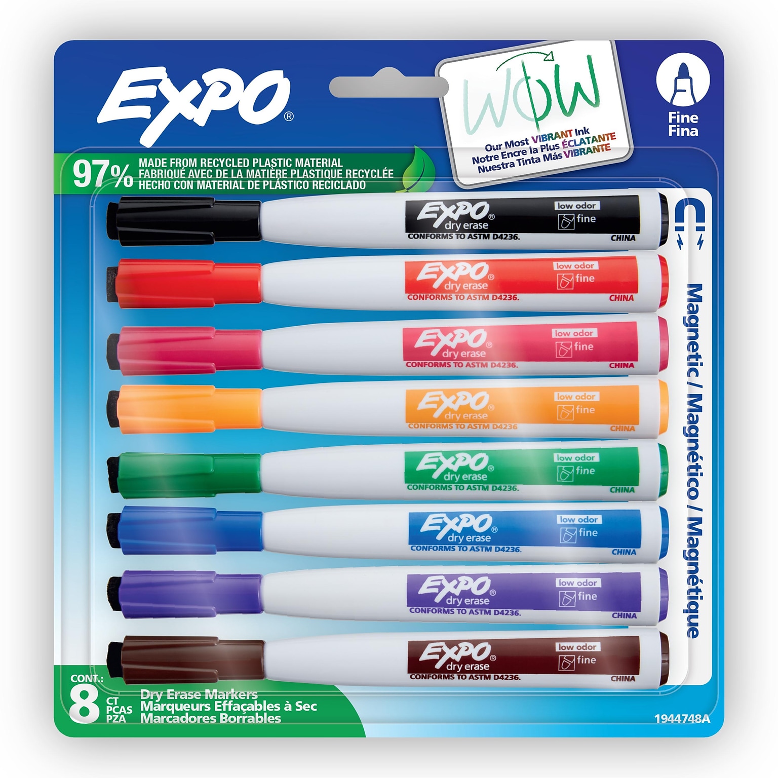 Expo Magnetic Tank Dry Erase Marker, Fine Tip, Assorted Colors, 8/Pack (1944748)