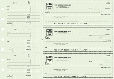 Custom 3-On-A-Page Business Size Checks, Side-Tear Voucher, Standard Color, 2 Ply/Duplicate, 1 Clr Printing, 8.25" x 3", 250/Pk