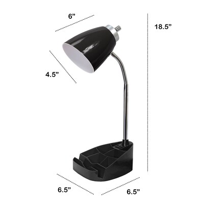 Creekwood Home Sleek Essentials 18.5 Flexible Coordinating Desk Lamp with Charging Outlet and Stora