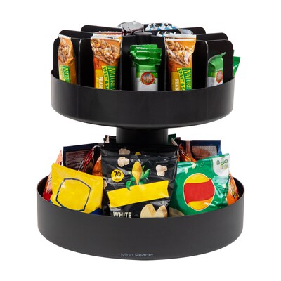 Mind Reader Plastic 2-Tier Snack Tray Carousel Countertop Organizer, Black (SNACKCAR-BLK)