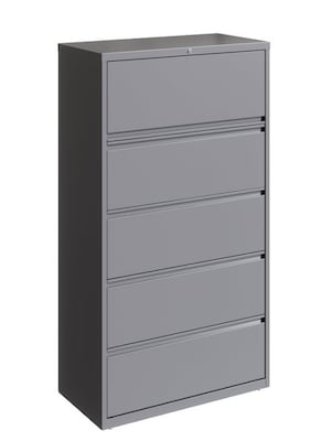 Hirsh HL10000 Series 5-Drawer Lateral File Cabinet, Locking, Letter/Legal, Arctic Silver, 36 (23747)