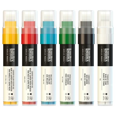 Liquitex Professional Acrylic Paint Marker, Wide Chisel Nib, 15 mm, Classic Colors, 6/Pack (LIQ4690001)