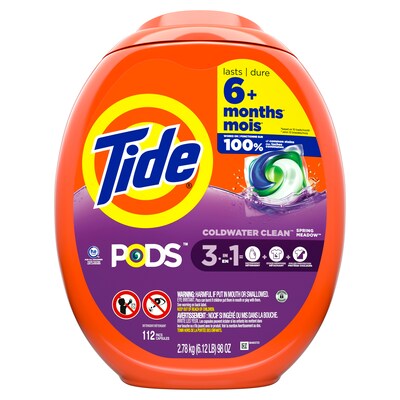 Tide PODS 3-in-1 Laundry Detergent Capsules, Spring meadow, 98 oz., 112 Capsules (03250)
