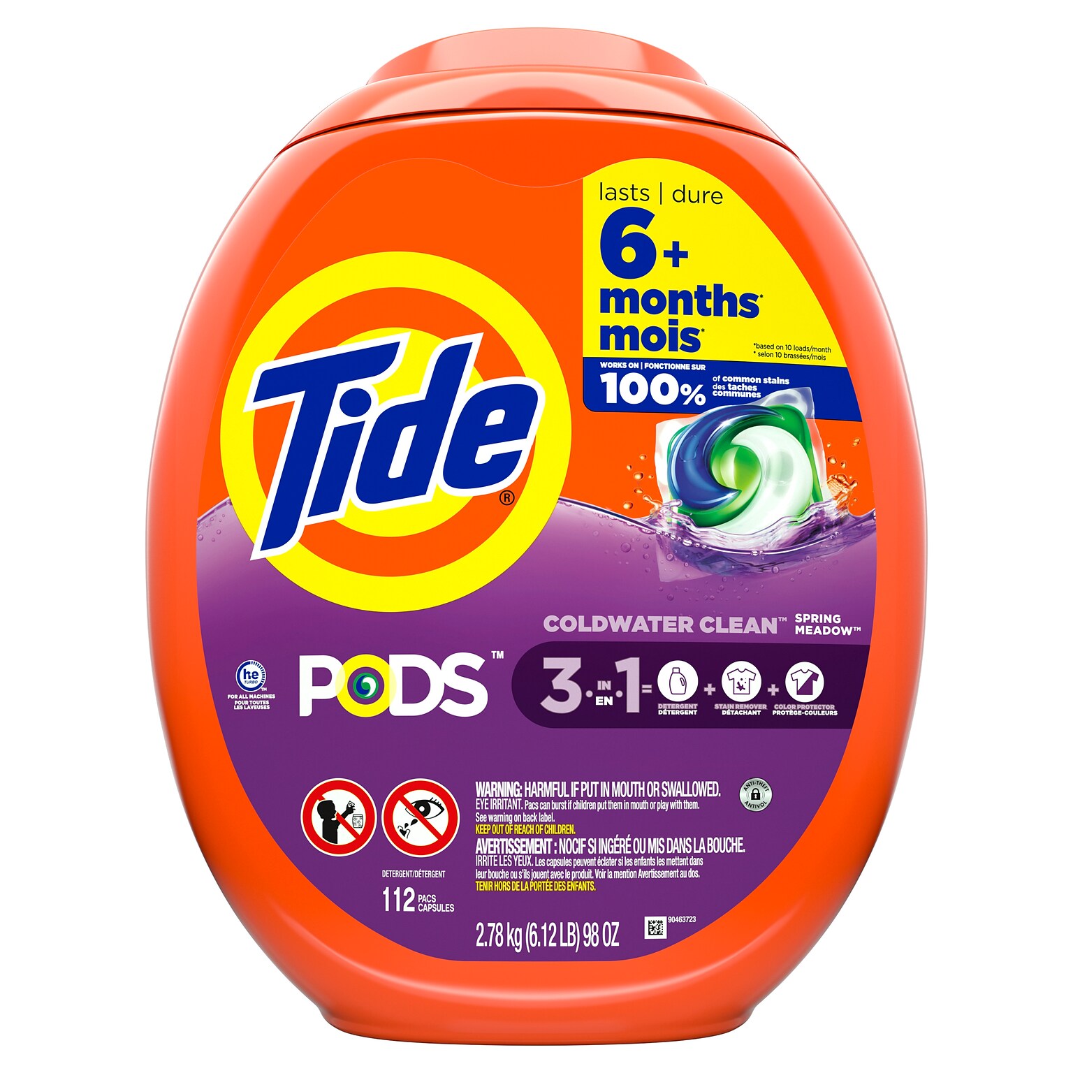 Tide PODS 3-in-1 Laundry Detergent Capsules, Spring meadow, 98 oz., 112 Capsules (03250)