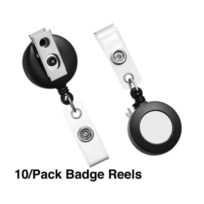 Staples Badge Reels, 33 Retractable Cord Length, Metal, Black, 5/Pack (37860)