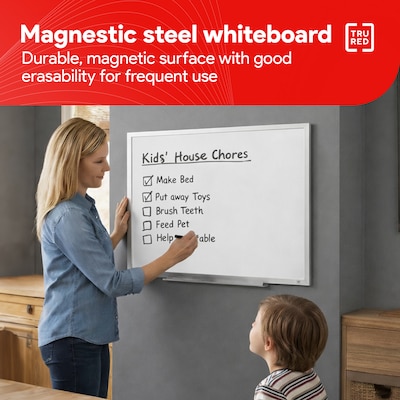 TRU RED™ Magnetic Steel Dry Erase Board, Satin Frame, 2' x 2' (TR61179)