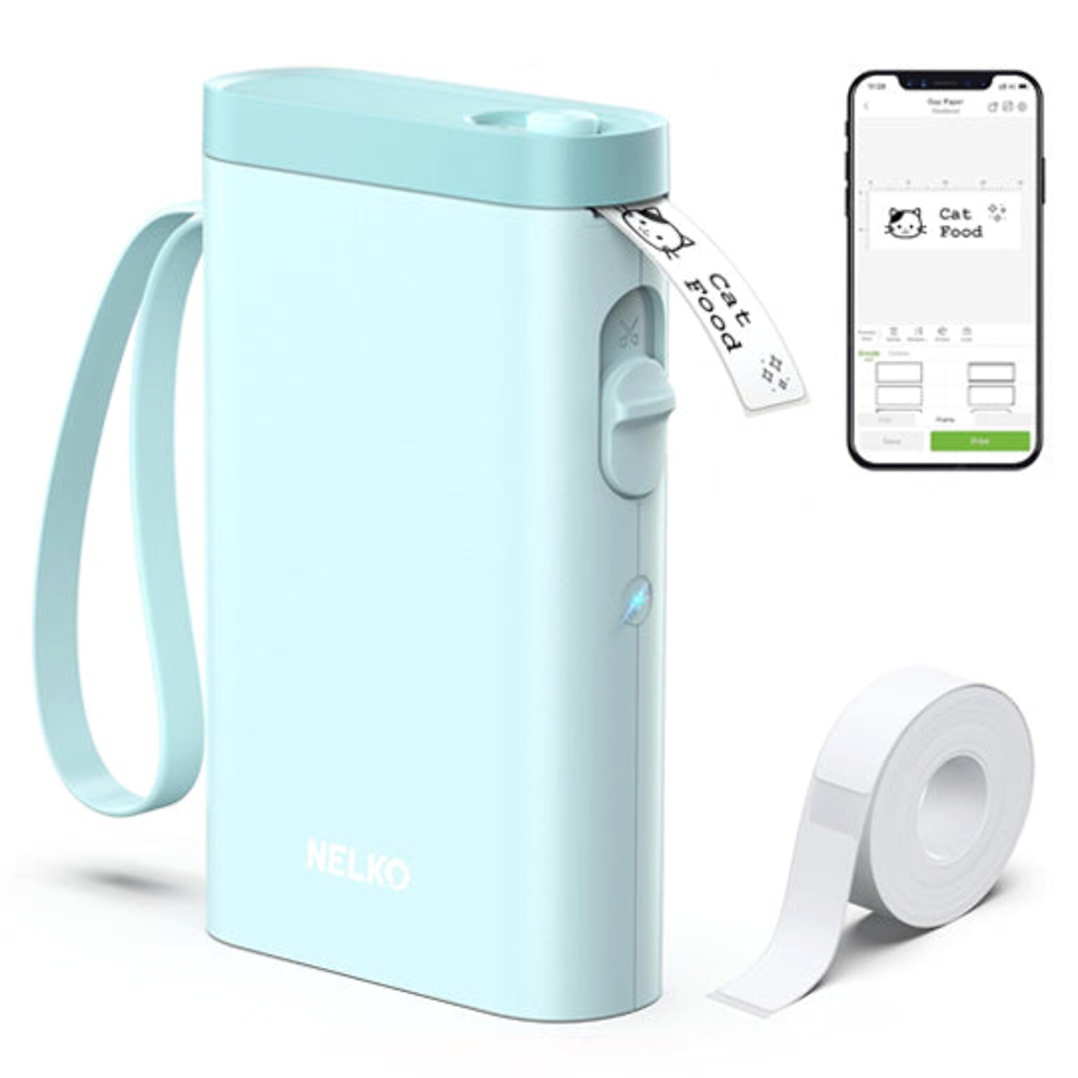Nelko P21 Portable Bluetooth Thermal Label Printer, Sky Blue (P21SB-1440WH-1R)