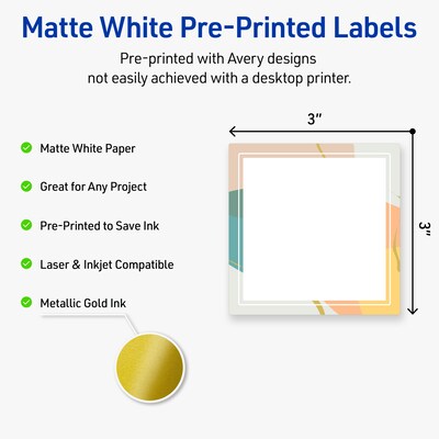 Avery Square Laser/Inkjet Multipurpose Labels, 3 x 3, White, 60/Pack (19479371097)