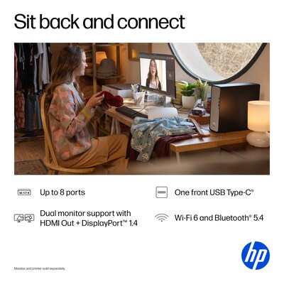 HP OmniDesk Slim Desktop Computer, Intel Core i3-14100, 8GB RAM,  256GB SSD, Windows 11 Home, Mouse/Keyboard Included