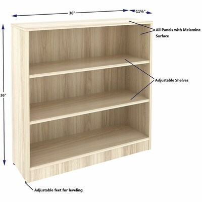 Lorell 36" 3-Shelf Bookcase with Adjustable-Shelves, Modern Elm Laminate (LLR66340)