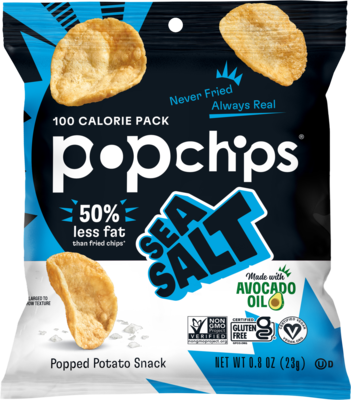 popchips Sea Salt Potato Chips, 0.8 oz., 24 Bags/Carton (SMC71100)