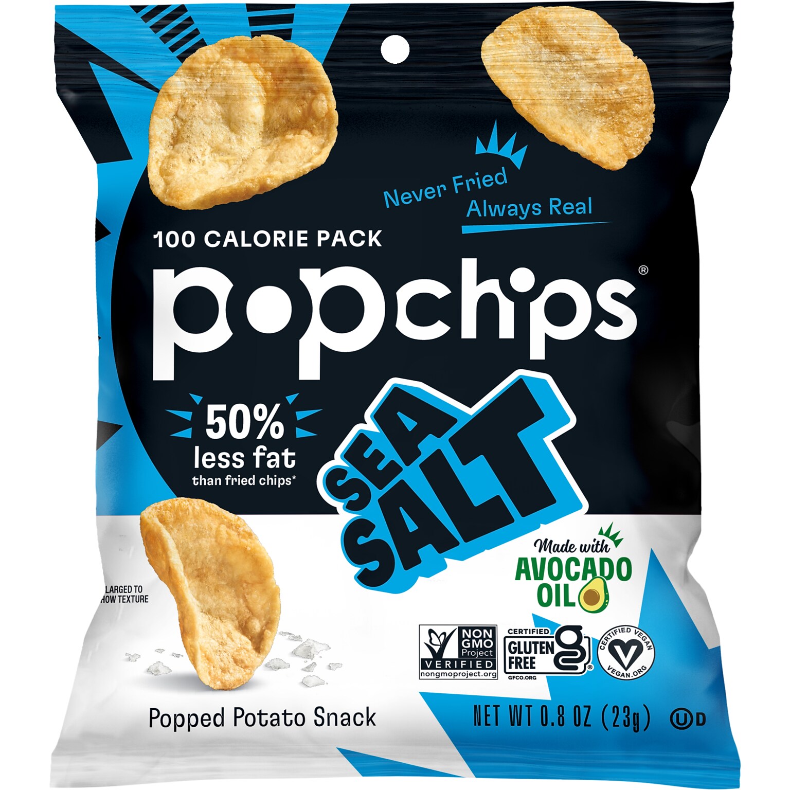 popchips Sea Salt Potato Chips, 0.8 oz., 24 Bags/Carton (SMC71100)