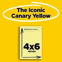 Post-it Super Sticky Notes, 4 x 6, Canary Collection, Lined, 90 Sheet/Pad, 5 Pads/Pack (6605SSCY)