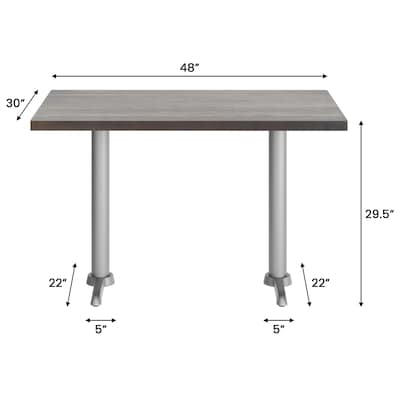 Flash Furniture Bennett Wooden Commercial Indoor Table, 48" x 30", Dark Brown Top/Silver Base (GSF3048DBT0522S)