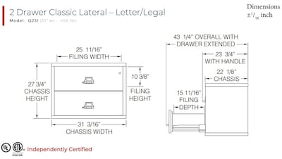 Quill Brand® 31" 2-Drawer Fire Resistant Lateral File Cabinet with Lock, Letter/Legal, Platinum (Q231LATPL)