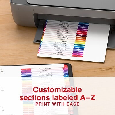 Staples Durable Paper A-Z Alphabetical Dividers, 26-Tabs, Multicolor