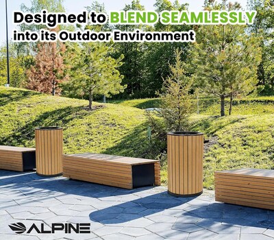 Alpine Industries Steel Outdoor Trash Can with Open Lid, 32 Gallon, Cedar (ALP4400-01-CD)