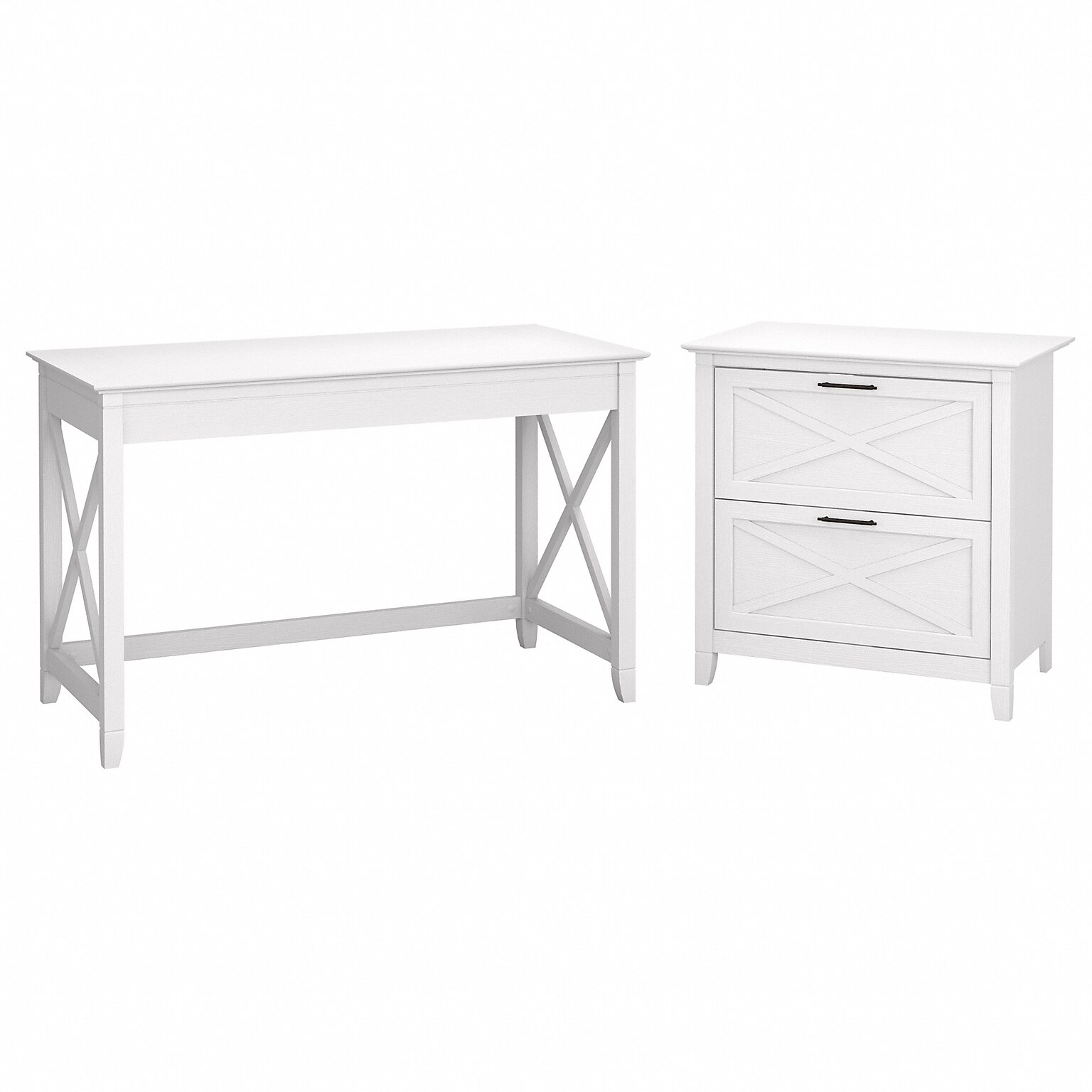 Bush Furniture Key West 48 Writing Desk with 2-Drawer Lateral File Cabinet, Pure White Oak (KWS003WT)