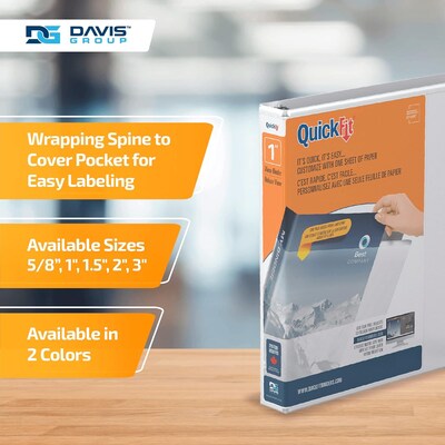 Davis Group QuickFit 1" 3-Ring Standard Binders, White, 6/Pack (88010-06)