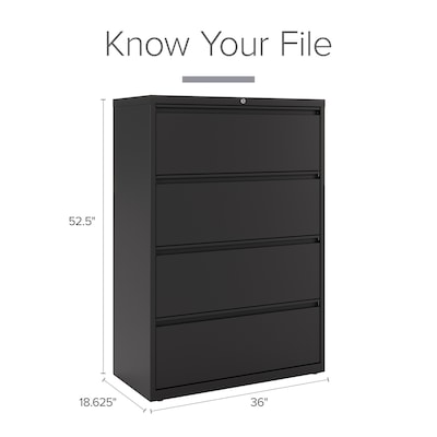 Hirsh 36" Wide 4-Drawer Metal Lateral File Cabinet, Letter/Legal and A4 Hanging Folders, Matte Black (25839)