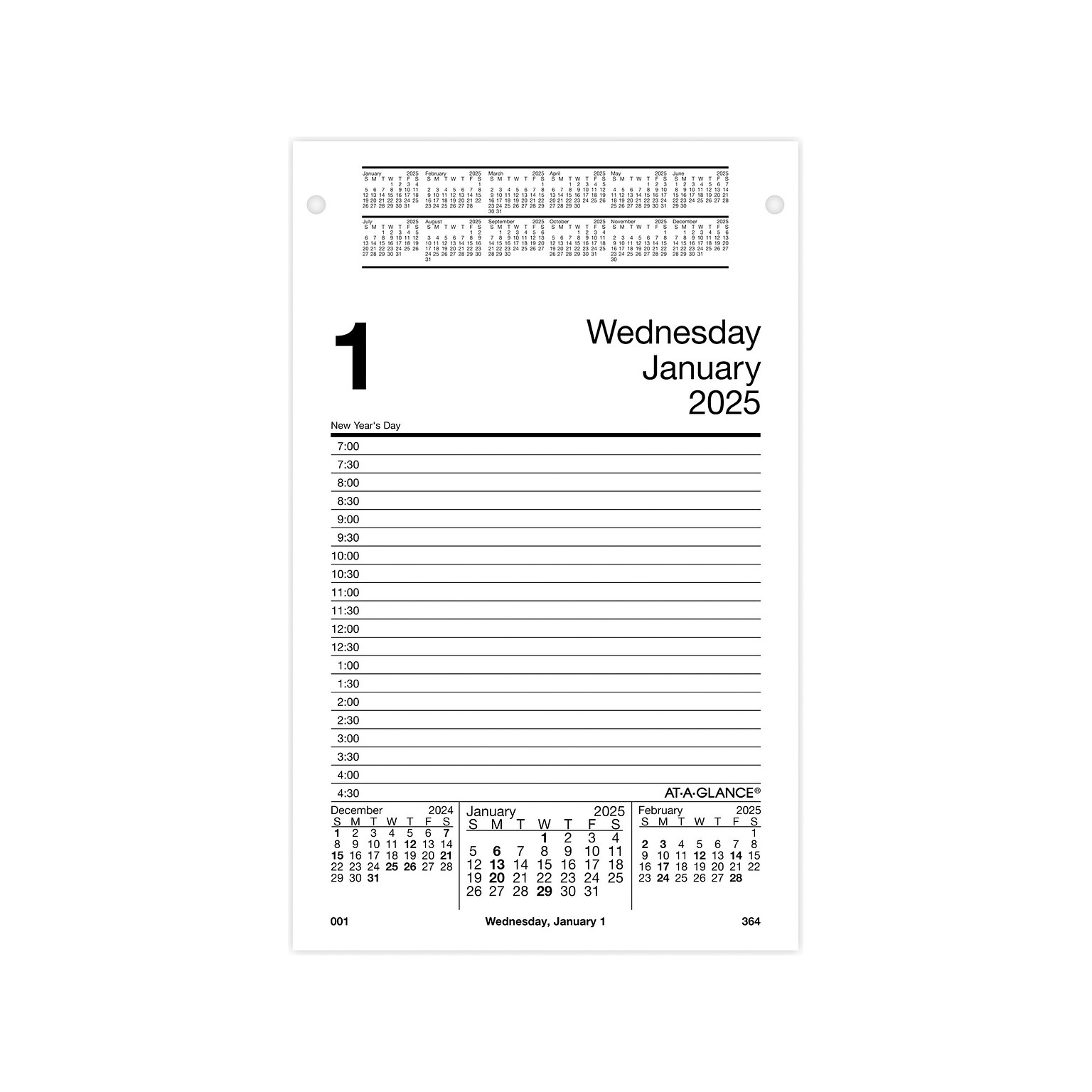2025 AT-A-GLANCE 8 x 5 Daily Desk Pad Calendar Refill, White/Black (E458-50-25)