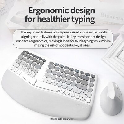 SaharaCase Split Ergonomic Wireless Keyboard and Mouse Combo, White (KB27)
