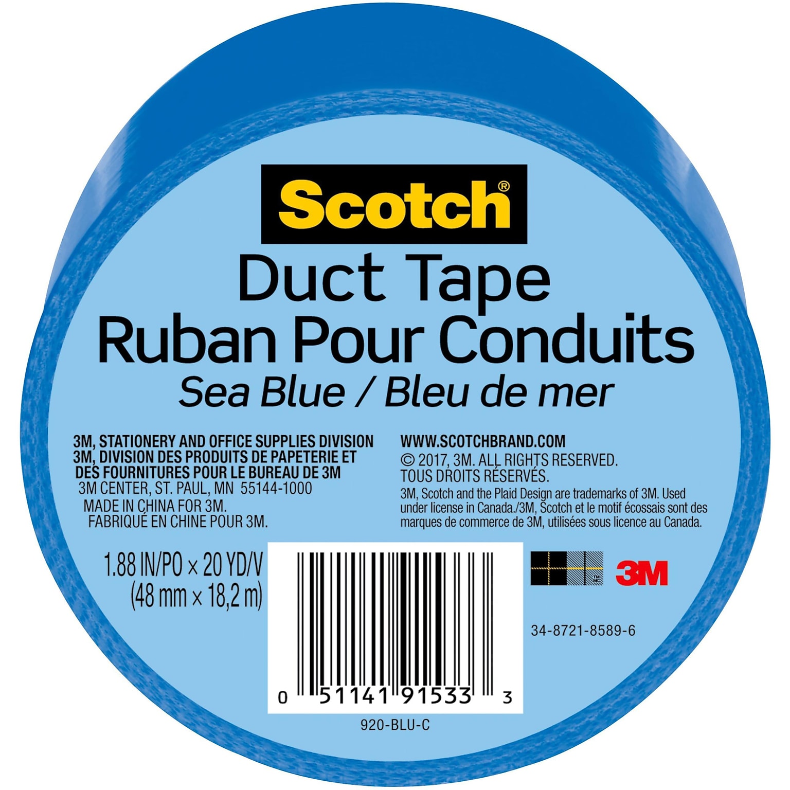 Scotch Duct Tape, 1.88 x 20 yds., Blue (920-BLU-C)