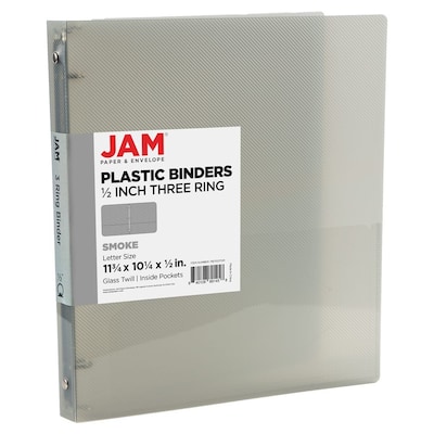 JAM Paper 1/2 3-Ring Flexible Poly Binder, Smoke Gray (PB75237SM)