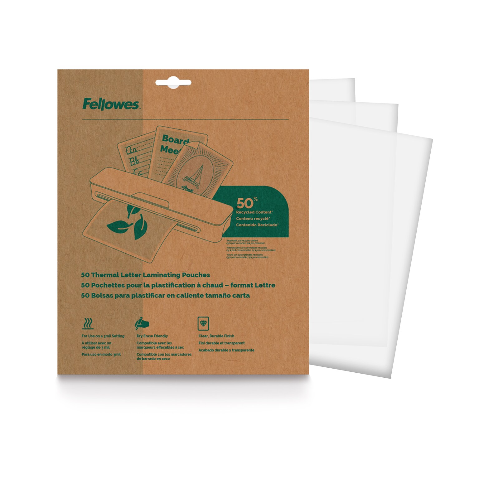 Fellowes Recycled Content Thermal Laminating Pouch, Letter Size, 50/Pack (100145862)